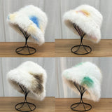 PICSGIRL  -  Winter Tie-dyed Bucket Hat Imitation Fur Y2k Warm Plush Bucket Hat Unisex Bucket Hat Gorros Invierno Mujer