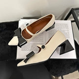 PICSGIRL  -  Bow Pointed Toe Mary Jane Shoes Women Chunky Heel Elegant Office Shoes Women Comfy Pumps Female Fashions Retro High Heels Women