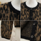 PICSGIRL  -  Fashion Lepard Knitted Sweater Cardigan For Women Loose Casual Long Sleeve Retro Single Breatted Sweater Autumn Outwear