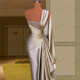 PICSGIRL - Gorgeous Evening Dresses Satin Shiny Prom Dress One Shoulder Ball Gowns Floor Length Robes For Formal Party Vestidos