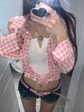 PICSGIRL  -  Y2k Pink Plaid Women Shirts Check Graphic Long Sleeve Blouses Female Spring Autumn Sexy Slim Button Up Cardigan Chic Ins