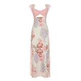 PICSGIRL  -  Flower Print Lace Trim Cut Out Camisole Dresses Sleeveless Spliced Skinny Side Split Sexy Elegant Frocks