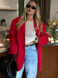 PICSGIRL  -  Autumn Red Fashion Blazer Women 2024 New Single Breasted Long Sleeve Pockets Outerwear Streetwear Fashion Casual Jackets Female