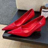 PICSGIRL  -  Designer Pointed Toe Wedges High Heels Sexy Women Pumps Silver Red Shoes Wedding Banquet Dress Shoes Brand Office Shoes Women