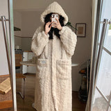 PICSGIRL  -  New Cute Womens Plush Soft Robe Fluffy Long Warm Fleece Bathrobe Winter Girls Sweet Fleece Robe Sleepwear Plush Thick Nightgown