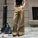 PICSGIRL  -  American Fashion Simple Khaki Casual Pants Women Y2K High Street Retro Loose Harajuku Street High Waist Straight Trousers