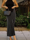 PICSGIRL  -  Women Elegant Black Striped Maxi Skirts Suits Sexy Backless Sleeveless Halter Tops Sets 2025 Spring Ladies High Street Outfits