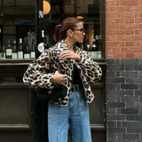 PICSGIRL  -  Vintage Leopard Print Bomber Jacket Women Elegant Lapel Long Sleeves Zipper Pockets Lady Coat 2024 Autumn High Street Streetwear