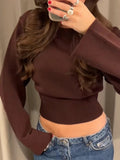 PICSGIRL  -  Waist Cinching Short Sweater Ribbed Wide Sleeved Knitwear Round Neck Loose Slimming Knitted Pullover Spring New Women's Clothing