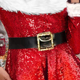 PICSGIRL  -  Women Plush Trim Sequins Long Sleeve Off Shoulder Dress Party Costume Christmas Costume Santa Cosplay Dress