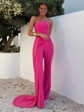 PICSGIRL  -  Swxy Chest Wrap Top Pants Set Women Rose Red Slim Sleeveless Tops High Waist Wide Leg Pant Two Piece Set 2024 Party Club