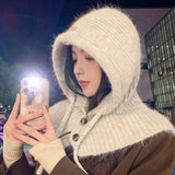 PICSGIRL  -  Winter Balaclava Hat Warm Knitted Women's Hood Hat Caps Cap Outdoor Pullover Color One-piece Solid Neck Cashmere Pullover Hat