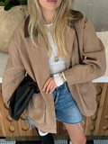 PICSGIRL  -  Casual Leather Lapel Jackets Women Vintage Khaki Zipper Pockets Jacket Coat Female Autumn Winter Chic High Street Outwear