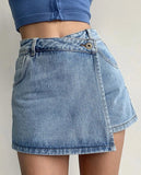 PICSGIRL  -  Denim Skirt Shorts Women Y2K Casual Summer Solid High Waist Shorts Asymmetrical A-Line Female Streetwear Jean Mini Skirts