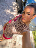 PICSGIRL  -  Summer Leopard Print Patchwork 2 Piece Tracksuit Vacation Casual For Women 2024 Short Sleeve Bodycon Crop Tops Shorts Set