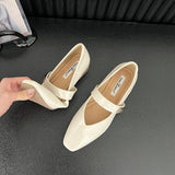 PICSGIRL  -  French Style Women Flat Women's Square Toe Retro Single Shoes One Word Buckle Mary Jane Shoes Ballerina Flats Mujer