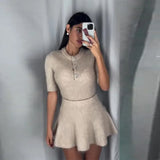 PICSGIRL  -  Women O Neck Button Wool Sweater Suit Casual High Waist Knitted Mini Skirts Set Fashion Autumn Winter Lady Commuting Outfit