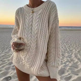 PICSGIRL  -  Women's Loose Sweater Autumn O-neck Twist Casual Sweater Solid Color Long Sleeve Pullover Women's Knitted Sweater Street