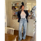 PICSGIRL  -  Women Jeans with Heart Vintage Y2k 90s Aesthetic Baggy Denim Trouser 2000s Harajuku Kawaii Wide Cowboy Pants Trashy Clothes 2024