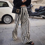 PICSGIRL -  Women Black White Stripe Wide Leg Long Pants New Office Lady Casual High Waist Vintage Loose Straight Trousers