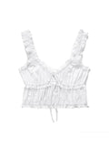 PICSGIRL  -  Summer Cropped Tank Tops for Women V-Neck Sleeveless Bow Lace Up Ruched Camisole Female Fashion White Flounce Tops