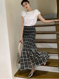 PICSGIRL  -  Fashion Office Work Plaid Skirt For Woman Korean Style Casual Long Skirt Female High Waist Tumpet Skirts