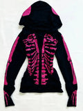 PICSGIRL  -  Pink Skull Graphic Hoodie Zip-up Y2k Women High Street Punk Vintage Clothes Winter Hooded Grunge Gothic New Hoodies Hoody