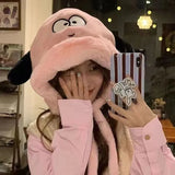 PICSGIRL  -  Winter Cute Fleece Beanie Hat For Women Girl Cartoon Big Eyes Plush Long Ears Soft Warm Skullies Hat Thickened Earflap Party Cap