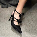 PICSGIRL  -  Sexy Satin Pointed Toe High Heels Women Stripper Party Bridal Shoes Pumps Stiletto Heel Woman Bow Luxury Designer Sandals Female