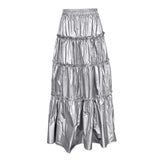 Picsgirl -  Autumn New Women's Niche Design Silver Metallic High Waist Mid-Length Cake Skirt Vestidos