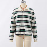 PICSGIRL  -  Vintage Stripe Basic Women's T-shirt Casual Long Sleeve Female All Match Polo Shirt Spring New Ladies Loose Tops High Street