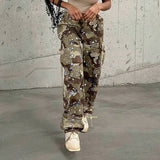 PICSGIRL  -   Cargo Pants Pocket High Waist Trousers Y2K Streetwear Fashion Women Summer Clothes Baggy Trousers Camouflage Pants