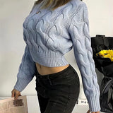 PICSGIRL - 2024 Casual Sexy Women's Knitted Twisted Shaped Chic Long Sleeved Stylish Slim Fits Sweater Short Pullovers Tops Streetwear