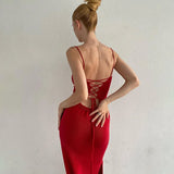 PICSGIRL  -  Elegant Bandage Sexy Backless Knit Dresses for Women Summer Outfits Party Club Spaghetti Strap Maxi Dresses Slit Sexy Dress