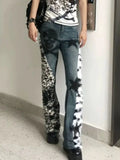 PICSGIRL  -  High Street Retro Large Size Washed Skull Leopard Print Straight Jeans y2k Winter New Style Hot Girl Slim Low Waist Flare Pants