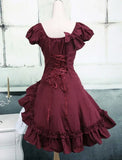 PICSGIRL  -  Wine White Lolita OP Dress Short Sleeves Withe Ruffles Lolita Black Dress  plus Size Lolita