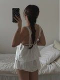 PICSGIRL  -  Lace Home Clothes Women Sexy V-Neck Sleepwear Tank Tops Nightgown Backless Nightie Shorts Causal Ladies Nightwear Set