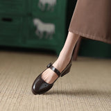 PICSGIRL  -  Fashion Women Shoes Genuine Leather High Heels Pumps for Women Med Heels Mary Jane Shoes Black Shoes Heels for Women