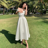 PICSGIRL  -  French Satin off-Shoulder Birthday Formal Dress Long Dress Formal Dress Can Be Worn at Ordinary Times Tube Top Bow Fairy Dress