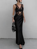 PICSGIRL -   Lace Slim Maxi Dresses For Women Clothing Deep V Neck Sexy High Wasit Long Dress Party Fashion Evening Dress Woman