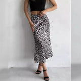 PICSGIRL  -  Fashion Satin Skirt for Women Summer Sexy Leopard Print Long Skirts Office Lady High Waist Elapsed Silky Long Skirts Elegant