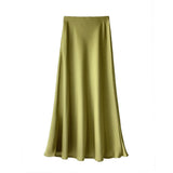 PICSGIRL  -  Fashion Acetic Acid Satin Fishtail Long Skirts Summer New Solid Color Silk Skirts for Women Straight Waist Long Skirts Elegant