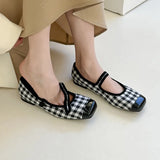 Picsgirl  -  Brand New Women Flats Square Toe Retro Single Shoes Buckle Checkerboard Mary Jane Shoes Soft Ballerina Flats Mujer