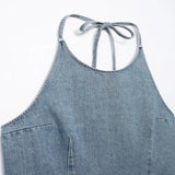 PICSGIRL  -  Summer New Women's Fashion Hundred French Neck Collar Sleeveless Backless Denim Casual Tops 2024 New Women's