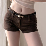 PICSGIRL  -   party look snspos Vintage Brown Corduroy Shorts Hotty Girls Low Rise Close-fitting Mini Shorts Y2K Stylish Cute Short Pants Streetwear