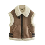 PICSGIRL  -  Women Autumn Faux Fur Vest Coat Warm Vintage Female Vests Coat Nude Zipper Sleeveless Jacket New in Outerwears