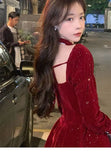 PICSGIRL  -  Christmas Red Elegant Velvet Dress Women France Designer Vintage Mini Dress Female Korean Fashion Party  Y2k Dress Winter