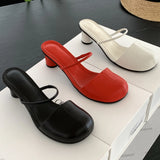 PICSGIRL  -  New Designer Heeled Sandals for Women Round Toe Chunky Heel Slippers Female Brand Red Slides Ladies Classy Muller Pumps Women