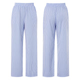 PICSGIRL - Women’s Summer Striped cleanfit Loose Long Pants Casual Elastic High Waist Loungewear Street Trousers with Pockets