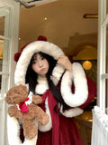 PICSGIRL  -  Plush Coat+Bow Suspender Skirt Christmas and New Year's Battle Fobe Suit,Hooded Coat